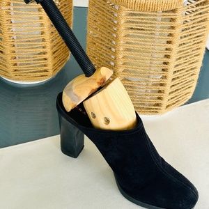 PRADA Classic 4” Black Suede Square Heel Mules